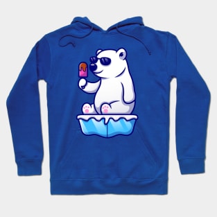 Cute Cool Polar Bear Eating Popsicle On Ice Cartoon Hoodie